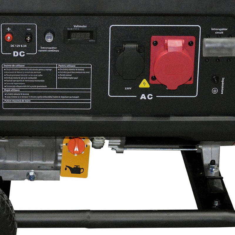 Generator curent trifazat Rotakt ROGE7000T putere 15CP benzina pornire manuala AVR voltmetru iesire 12 V consum 3,12 L/ora