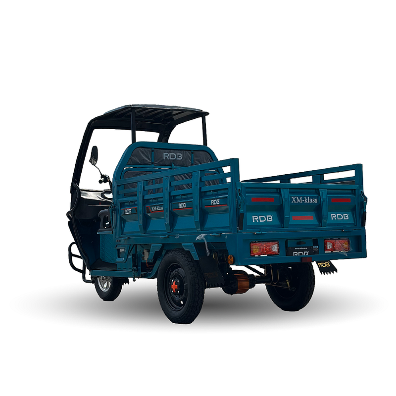 Tricicleta electrica RDB XM-KLASS semicabina fara permis 1500W 25 km/h 72V45Ah autonomie 70 km bena rabatabila culoare albastru
