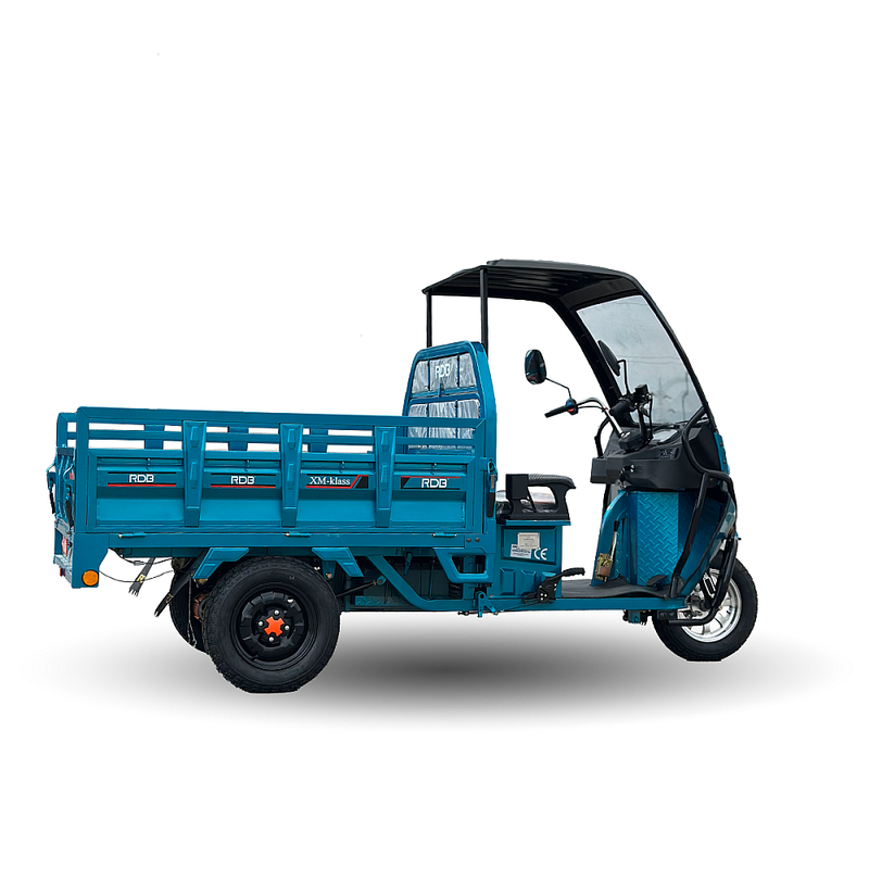 Tricicleta electrica RDB XM-KLASS semicabina fara permis 1500W 25 km/h 72V45Ah autonomie 70 km bena rabatabila culoare verde