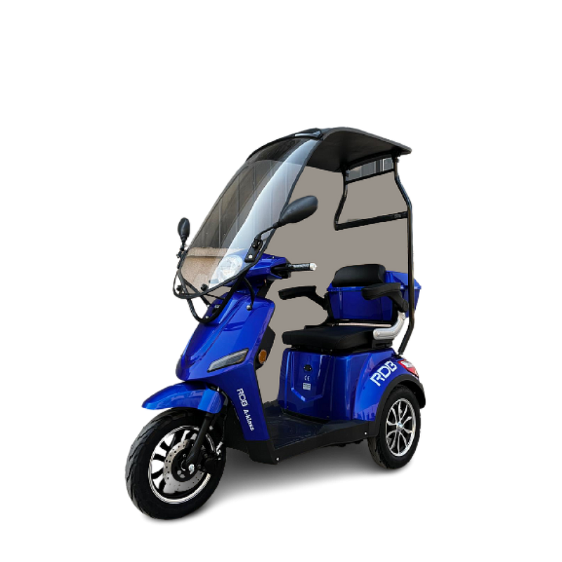 Tricicleta electrica RDB A-klass cu cabina motor 1200W viteza 25km/h autonomie 60km fara permis-Rosu