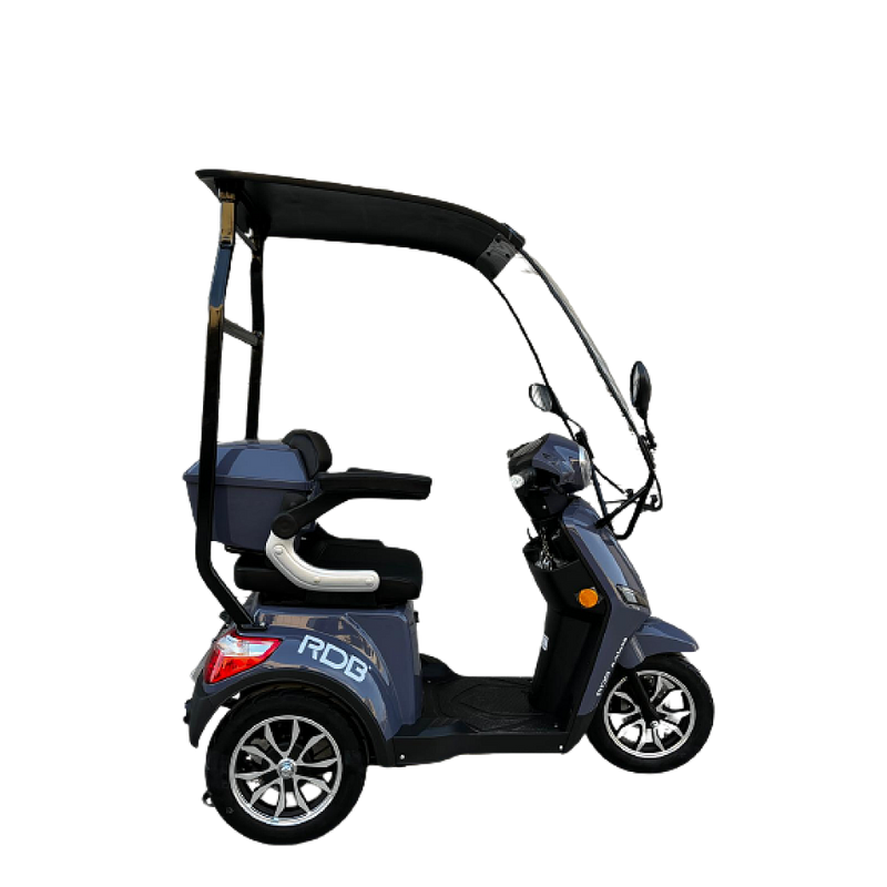 Tricicleta electrica RDB A-klass cu cabina motor 1200W viteza 25km/h autonomie 60km fara permis-Rosu