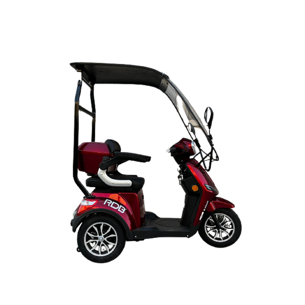Tricicleta electrica RDB A-klass cu cabina motor 1200W viteza 25km/h autonomie 60km fara permis-Rosu