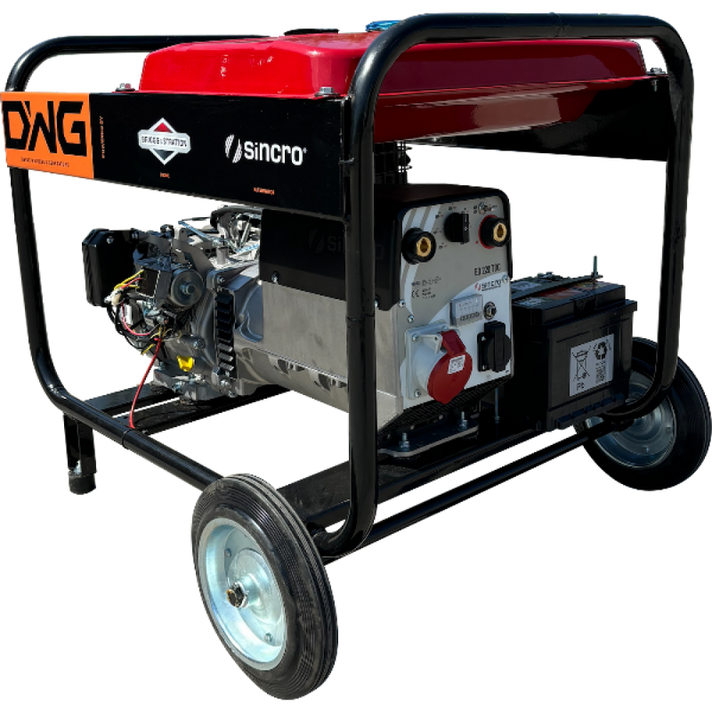 Generator pentru sudura Devax Motors DWG 220 TDC BT motor 13.5 CP benzina Briggs & Stratton 420 cmc rezervor 26L pornire electrica roti manere transport trifazat