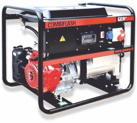 Generator de curent si sudura GENMAC CombiFlash G221HO-M putere maxima 7.2 kVA/230V/400V motor benzina Honda GX390 rezervor 19 L curent sudura 200A