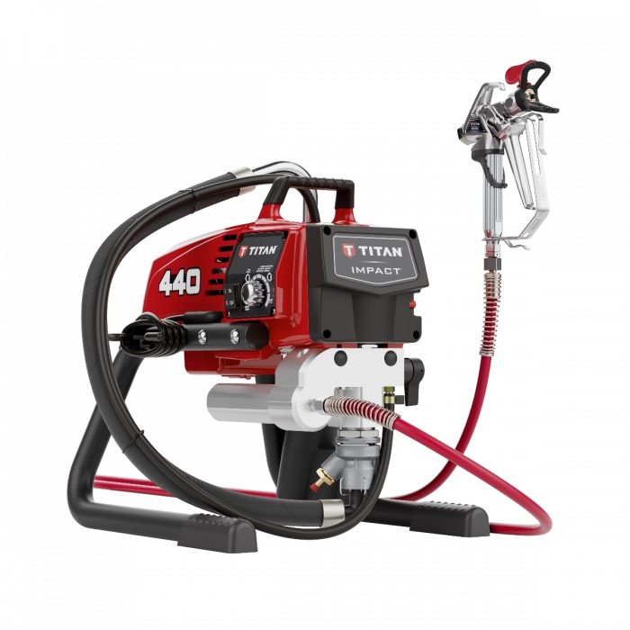 Pompa airless pentru zugravit/vopsit Titan Impact 440 SKID putere 1.03 kW 230V presiune max 221 bar debit 2,2 l/min lungime furtun 30 m