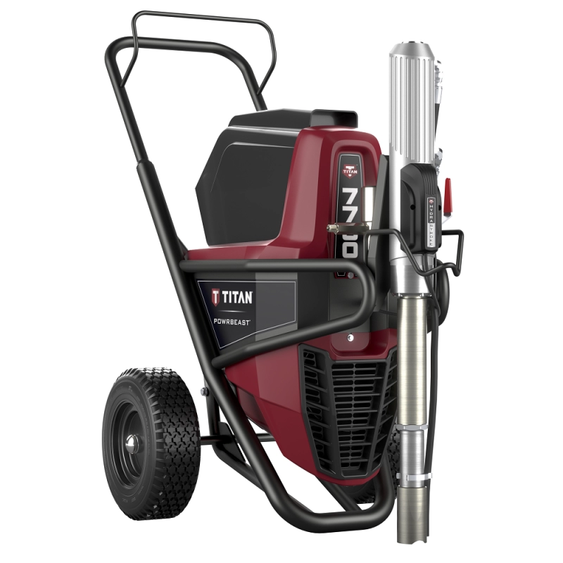 Pachet Pompa airless Titan PowrBeast 7700E CART putere 3.1 kW 230 V presiune max 228 bar debit 6 l/min + Container 100l/role descarcare/conector
