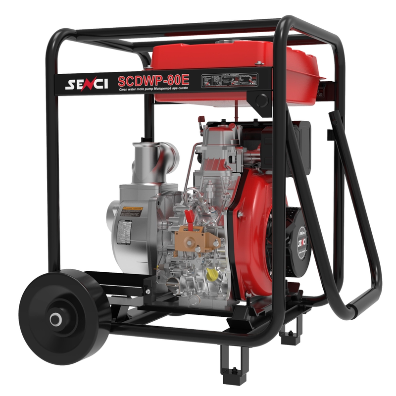 Motopompa apa curata SENCI SCDWP-80E motor 5.4 CP diametru 3" debit maxim 55 mc/h inaltime refulare 28 m adancime aspiratie 7 m