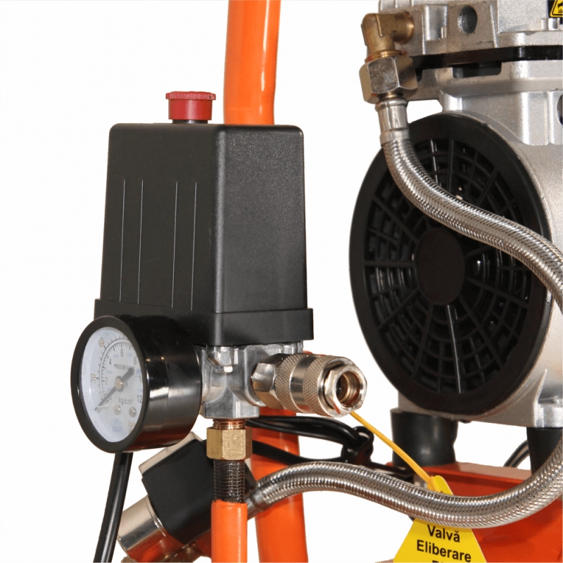 Compresor de aer cu piston BISONTE SC008-009 fara ulei debit 94 l/min presiune 8 bar 230V motor 0.8 CP