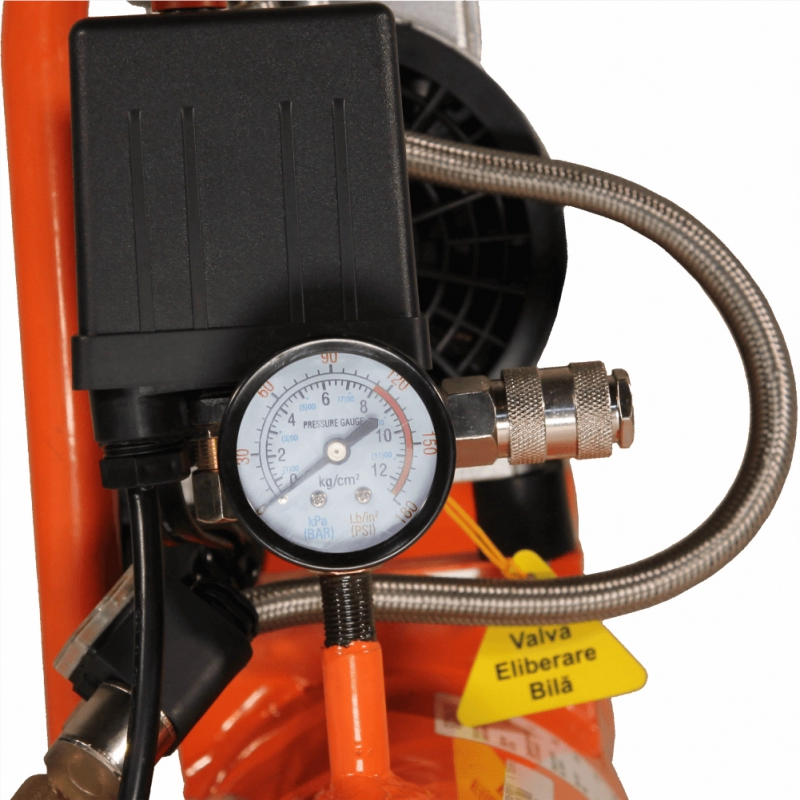 Compresor de aer cu piston BISONTE SC008-009 fara ulei debit 94 l/min presiune 8 bar 230V motor 0.8 CP