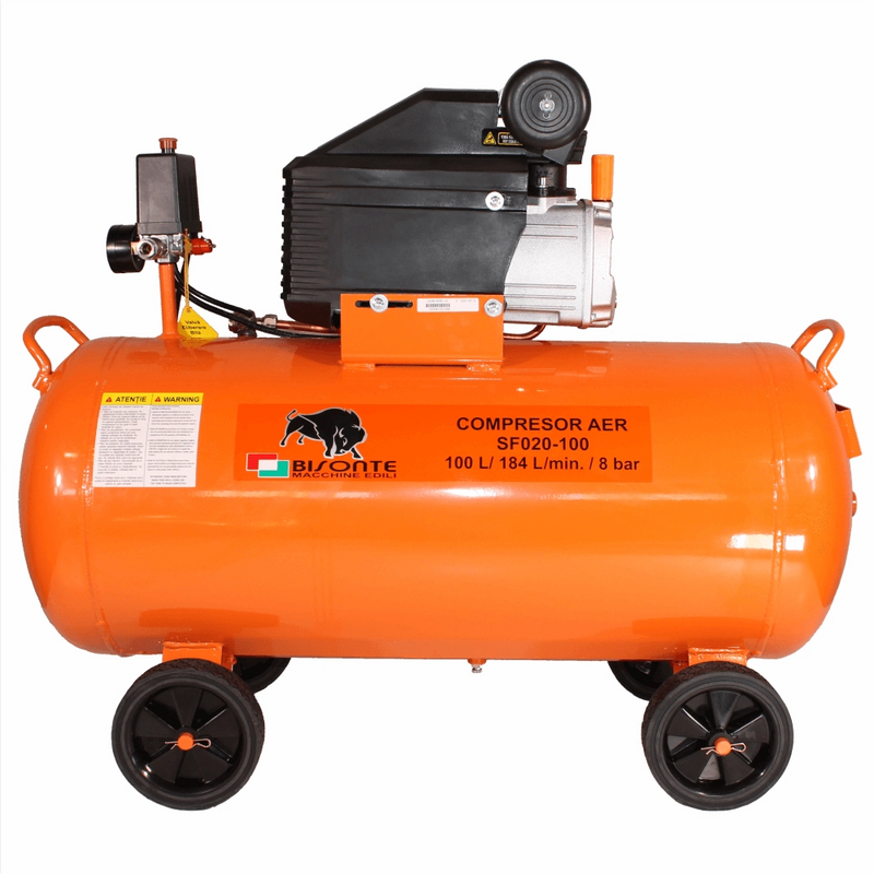 Compresor de aer cu piston BISONTE SF020-100 cu ulei debit 187 l/min presiune 8 bar 230V motor 2 CP