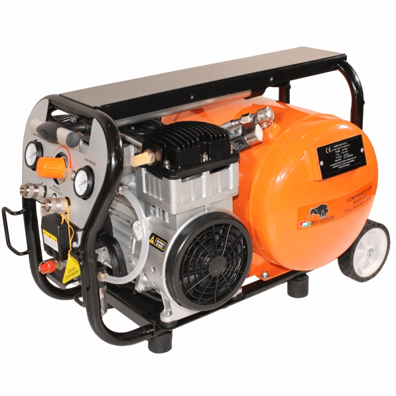 Compresor de aer cu piston BISONTE SC020-015 fara ulei debit 206 l/min presiune 8 bar 230V motor 2 CP