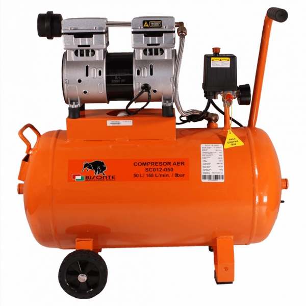 Compresor de aer cu piston BISONTE SC012-50 fara ulei debit 168 l/min presiune 8 bar 230V motor 1,2 CP