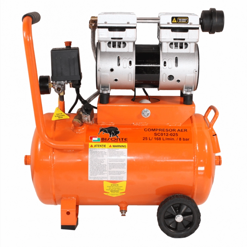 Compresor de aer cu piston BISONTE SC012-025 fara ulei debit 168 l/min presiune 8 bar 230V motor 1,2 CP