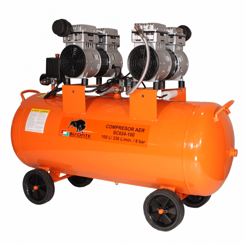 Compresor de aer cu piston BISONTE SC024-100 fara ulei debit 336 l/min presiune 8 bar 230V motor 1,2 CP