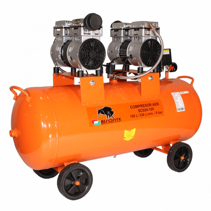 Compresor de aer cu piston BISONTE SC024-100 fara ulei debit 336 l/min presiune 8 bar 230V motor 1,2 CP