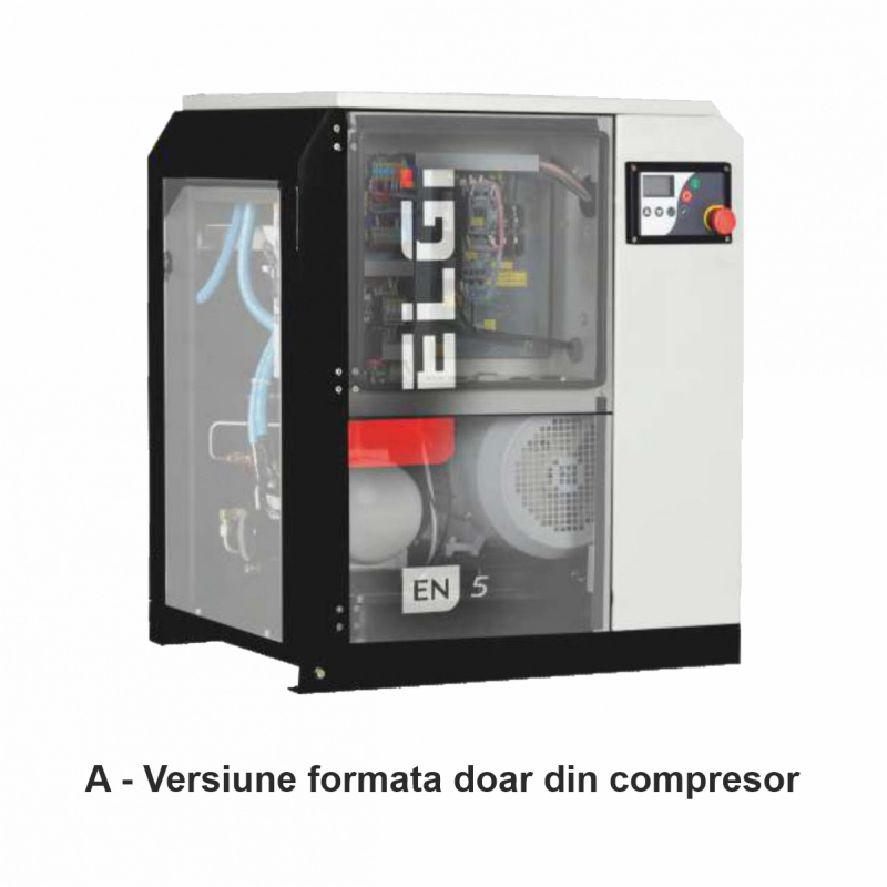 Compresor electric cu surub ELGI EN5 presiune 7 bar debit 0.74 mc/min putere 5.5kW/400V uscator rezervor 270L inclus