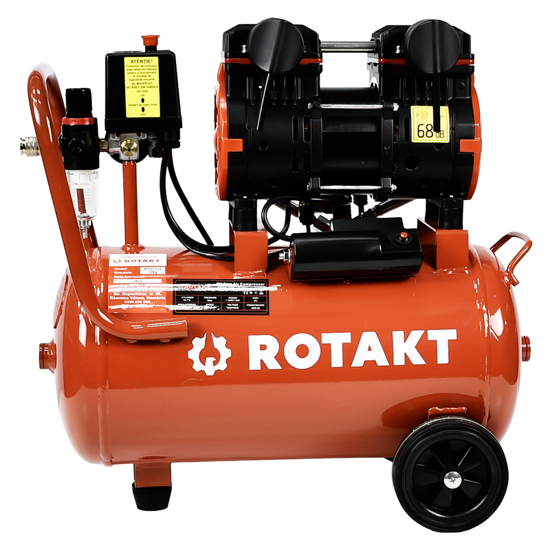 Compresor Aer Cu 2 Cilindrii Fara ulei Rotakt ROCP-S24 Putere 1.5CP/1.1kW Presiune 8 bar Debit 160l/min Capacitate 24l