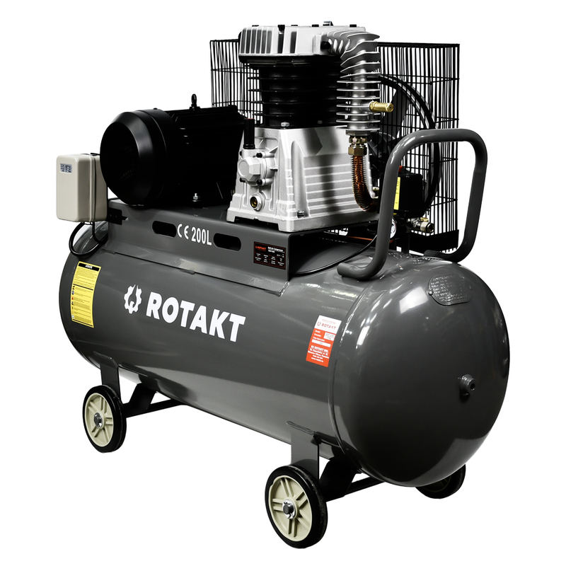 Compresor Cu 2 Pistoane Rotakt ROCP‑S200 Putere 4 kW 400V Presiune 10 bar Debit 460 l/min Capacitate 200l