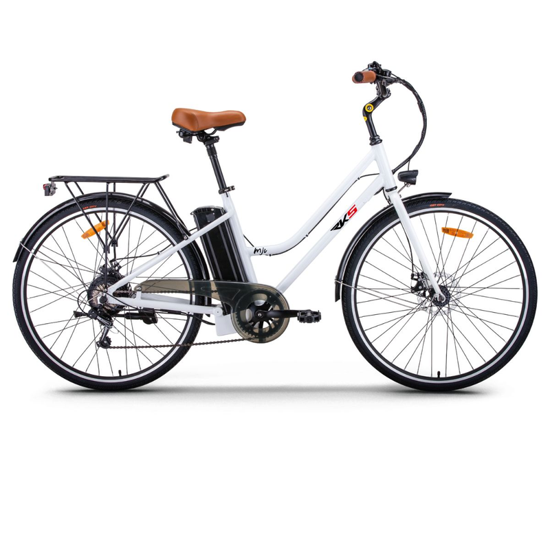 Bicicleta electrica RKS MJ1 fara permis viteza 25 km/h autonomie 60 km putere 250W acumulator 36V/10Ah-Alb