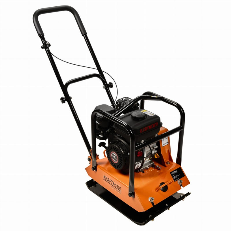 Placa compactoare Kraft & Dele KD1196 motor Loncin 7 CP benzina forta 15 kN adancime compactare 28 cm viteza 25 m/min eficienta 650 m²/h talpa 450x350 mm