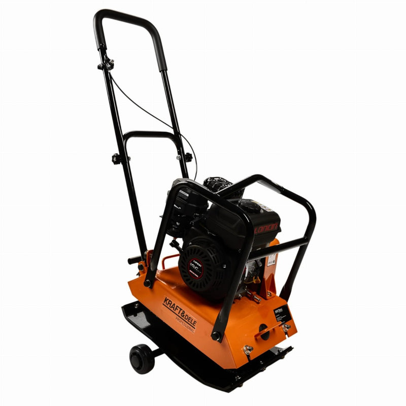 Placa compactoare Kraft & Dele KD1196 motor Loncin 7 CP benzina forta 15 kN adancime compactare 28 cm viteza 25 m/min eficienta 650 m²/h talpa 450x350 mm
