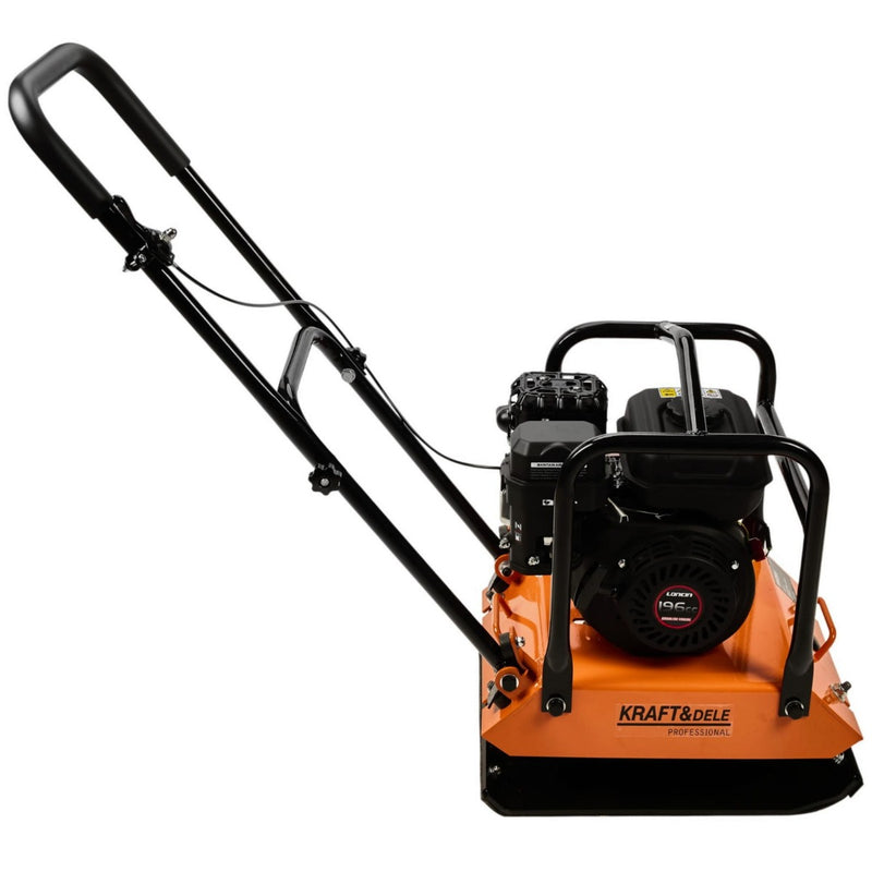Placa compactoare Kraft & Dele KD1196 motor Loncin 7 CP benzina forta 15 kN adancime compactare 28 cm viteza 25 m/min eficienta 650 m²/h talpa 450x350 mm
