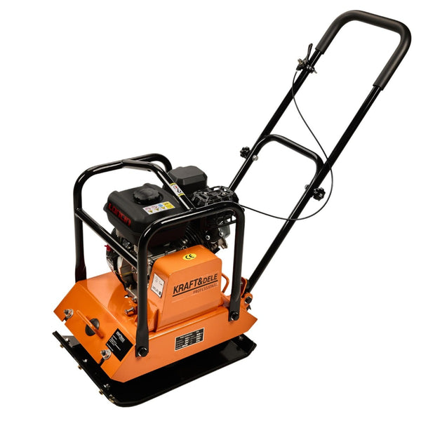 Placa compactoare Kraft & Dele KD1196 motor Loncin 7 CP benzina forta 15 kN adancime compactare 28 cm viteza 25 m/min eficienta 650 m²/h talpa 450x350 mm