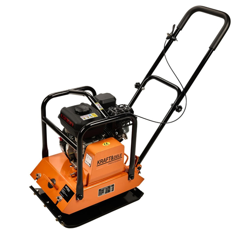 Placa compactoare Kraft & Dele KD1196 motor Loncin 7 CP benzina forta 15 kN adancime compactare 28 cm viteza 25 m/min eficienta 650 m²/h talpa 450x350 mm