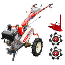 Motocultor Kama KDT 910CE diferential pornire electrica motor 9 CP Diesel 3+1 viteze roti cauciuc 4.00x10" + Plug bilonat + Set roti metalice mici 400x8