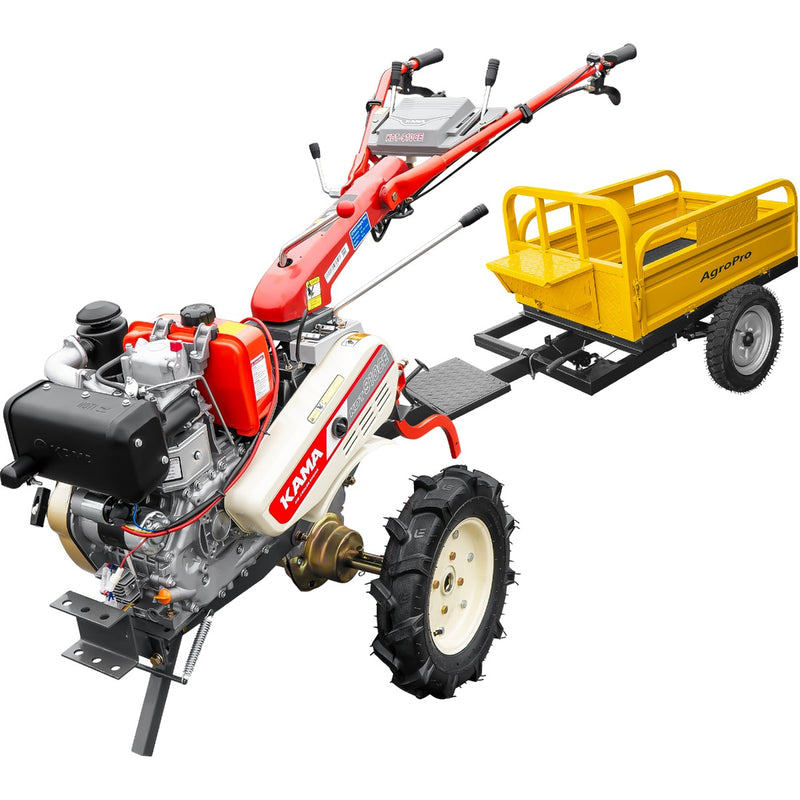 Motocultor Kama KDT 910CE diferential pornire electrica motor 9 CP Diesel 3+1 viteze roti cauciuc 4.00x10" + Remorca AgroPro REM 500