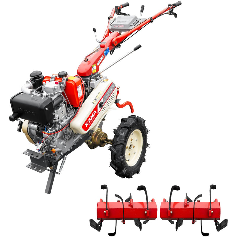 Motocultor Kama KDT 910CE diferential pornire electrica motor 9 CP Diesel 3+1 viteze roti cauciuc 4.00x10" + Set freza hexagonala