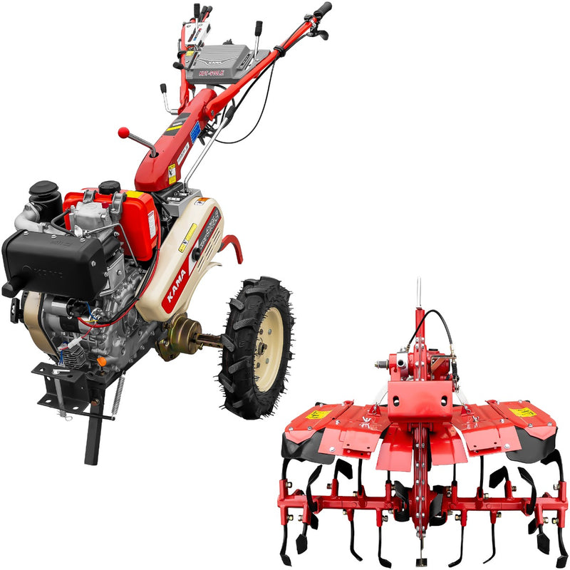 Motocultor Kama KDT 910LE diferential pornire electrica motor 9 CP Diesel 6+2 viteze roti cauciuc 4.00x10" + Freza tractata