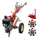 Motocultor Kama KDT 910LE diferential pornire electrica motor 9 CP Diesel 6+2 viteze roti cauciuc 4.00x10" + Plug bilonat + Set roti metalice mici 400x8