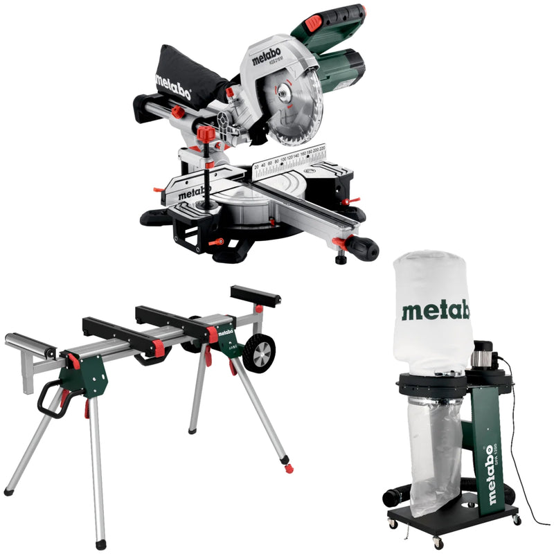 Pachet Fierastrau de debitat METABO KGS 216M + Suport fierastrau de debitat METABO KSU251 + Aspirator rumegus METABO SPA1200