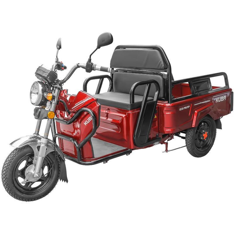 Tricicleta electrica KUBA ECOPIKAP fara permis autonomie 70 Km viteza 25 km/h  bena 105 x 60 cm basculabila putere 1500W acumulatori 72v/20Ah culoare visinie