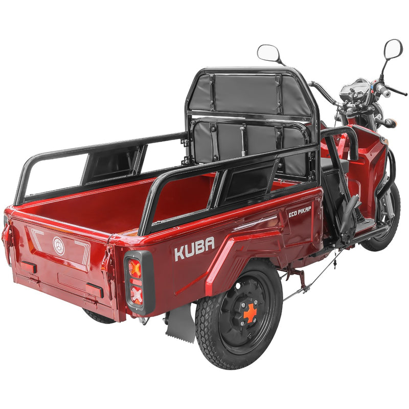 Tricicleta electrica KUBA ECOPIKAP fara permis autonomie 70 Km viteza 25 km/h  bena 105 x 60 cm basculabila putere 1500W acumulatori 72v/20Ah culoare visinie