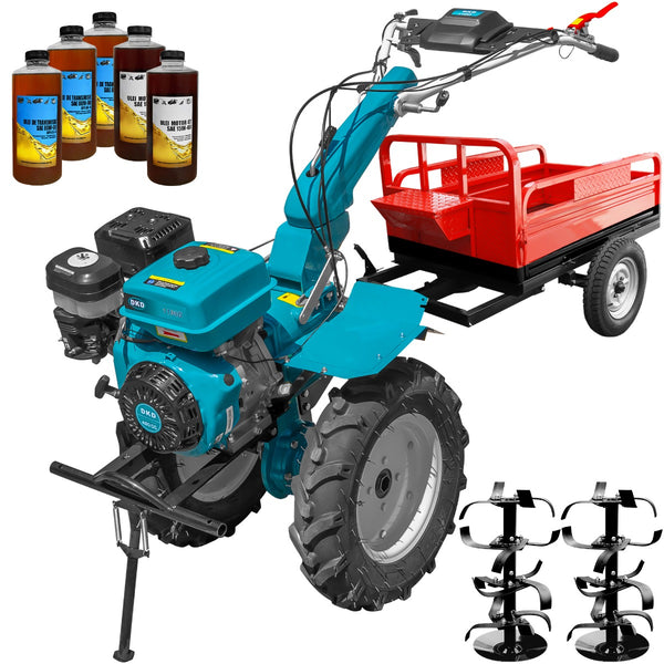 Motocultor profesional DKD HS 1100D motor 16 CP latime lucru 90-120 cm freze roti cauciuc remorca 5l ulei
