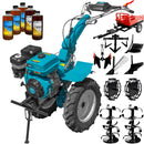 Motocultor profesional DKD HS 1100D motor 16 CP latime lucru 90-120 cm freze roti cauciuc roti metal plug arat rarita reglabila plug cartofi cultivator plug reversibil remorca 5l ulei