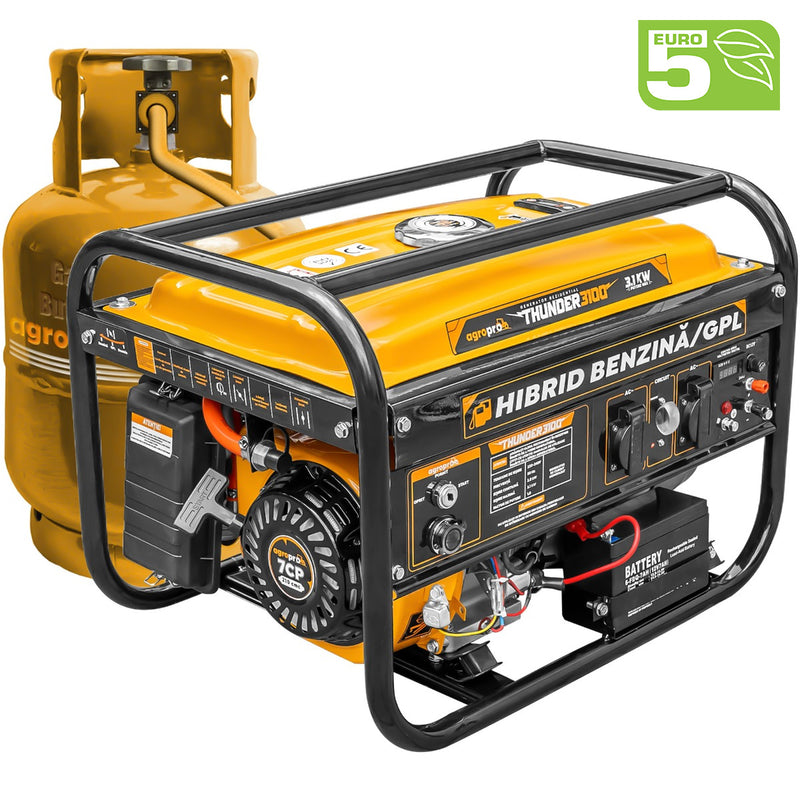 Generator 3.1 kW cu automatizare ATS AgroPro THUNDER 3100 benzina GPL pornire electrica telecomanda rezervor 15 L monofazat Euro 5