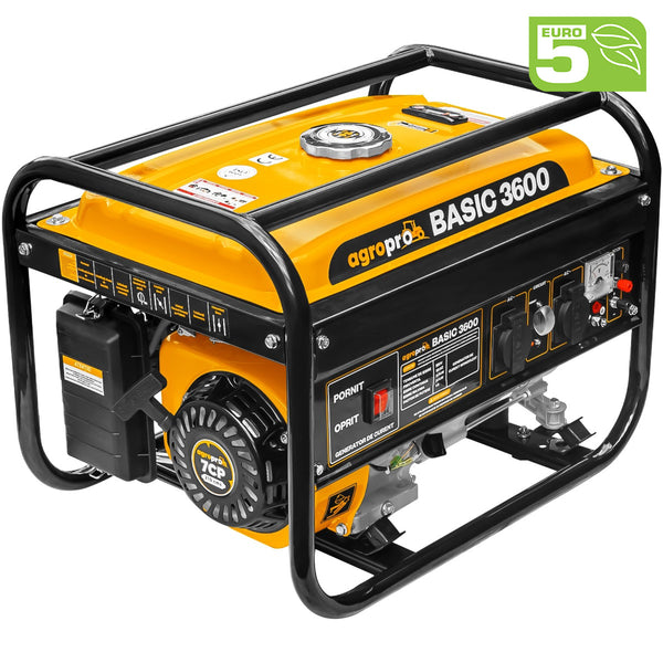 Generator de curent AgroPro BASIC 3600 putere max 3.1 kW Euro 5 motor 7 CP 210 cmc benzina rezervor 15 L AVR monofazat