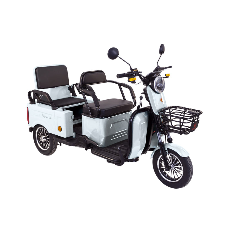 Tricicleta electrica Rotakt Liberia putere 1400W viteza 25 km/h autonomie 48 Km acumulatori 60V/20Ah greutate admisa 292kg fara permis - Albastru deschis