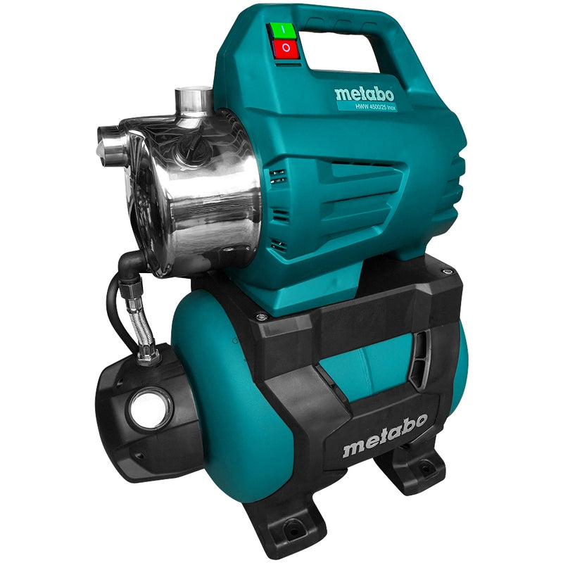 Hidrofor Metabo HWW 4500/25 S putere 1300 W capacitate vas 24 L debit 4.5 mc/h inaltime refulare 48 m adancime absorbtie 8 m carcasa inox
