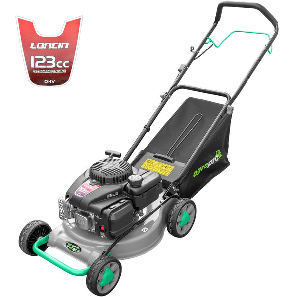 Masina de tuns gazon AgroPro AP 16H motor Loncin 3.5 CP 123 cc reglare centralizata 6 trepte latime taiere 41 cm cos 45 l 2 in 1 functii mulcire colectare