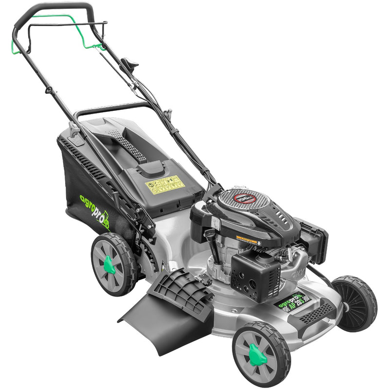 Masina de tuns gazon AgroPro AP 20S motor Loncin 6.5 CP 196 cc autopropulsie reglare centralizata 8 trepte latime taiere 51 cm cos 65 l 4 in 1 functii mulcire colectare descarcare laterala descarcare spate