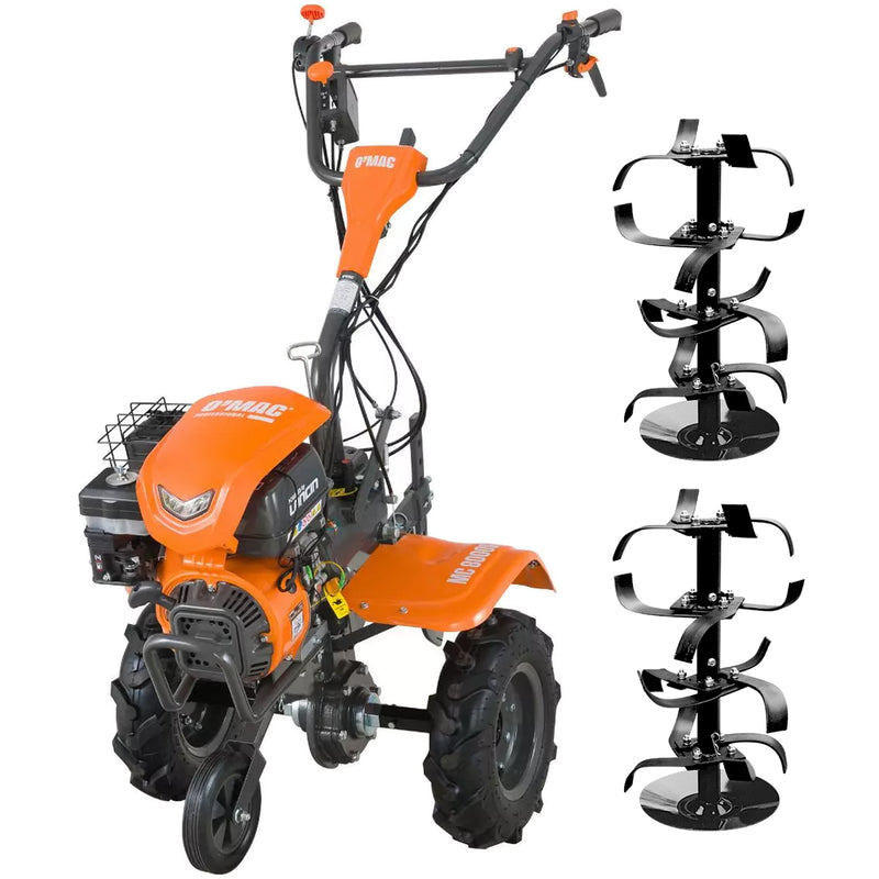 Motocultor O'MAC MC 8000S motor 8 CP benzina 2+1 viteze latime lucru 107 cm freze roti cauciuc 4.00-8 roata frontala
