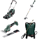 Pachet Masina de gazon METABO RM36-18 LTX BL36 cu 2 acumulatori LiPower 18V 5.2 Ah si 2 incarcatoare ASC55 Air Cooled + Trimmer METABO RTD 18 LTX BL30 + Foarfeca pentru iarba si arbusti METABO SGS18 LTX Q + Pulverizator METABO RSG 18 LTX 15