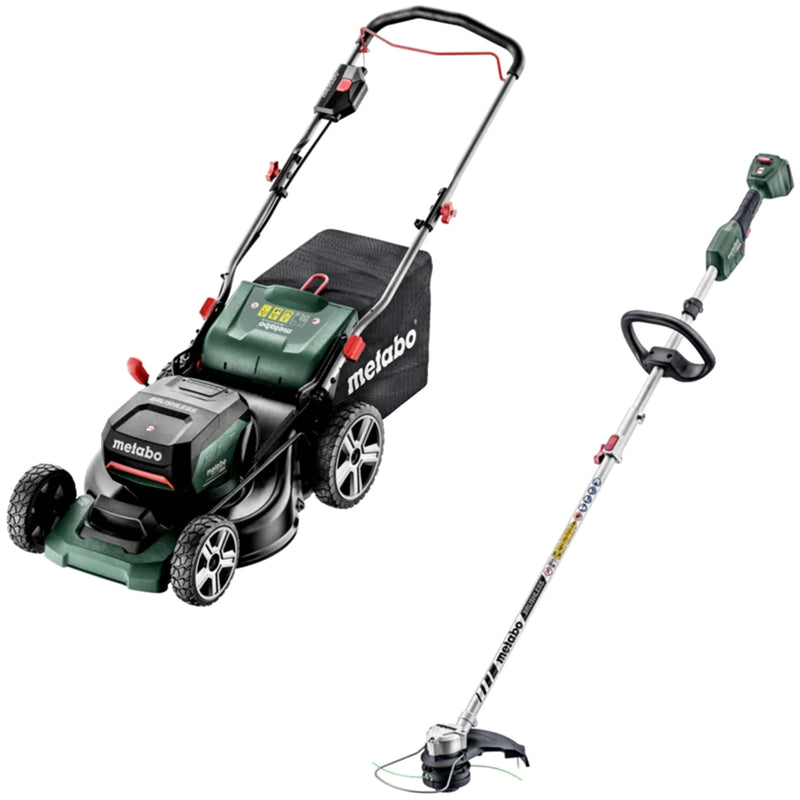 Pachet Masina de gazon METABO RM36-18 LTX BL46 cu 2 acumulatori LiPower 18V 5.2 Ah si 1 incarcator DUO ASC145 Air Cooled + Trimmer METABO RTD 18 LTX BL30