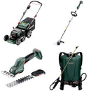 Pachet Masina de gazon METABO RM36-18 LTX BL46 cu 2 acumulatori LiPower 18V 5.2 Ah si 1 incarcator DUO ASC145 Air Cooled + Trimmer METABO RTD 18 LTX BL30 + Foarfeca pentru iarba si arbusti METABO SGS18 LTX Q + Pulverizator METABO RSG 18 LTX 15