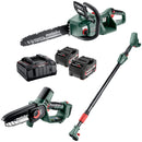 Pachet Fierastrau cu acumulatori METABO MS36-18 LTX BL40 + Fierastrau pentru crengi METABO MS18LTX15 + Set 2 acumulatori 18V Lipower 5.2Ah si incarcator ASC145 + Brat telescopic pt MS18LTX15
