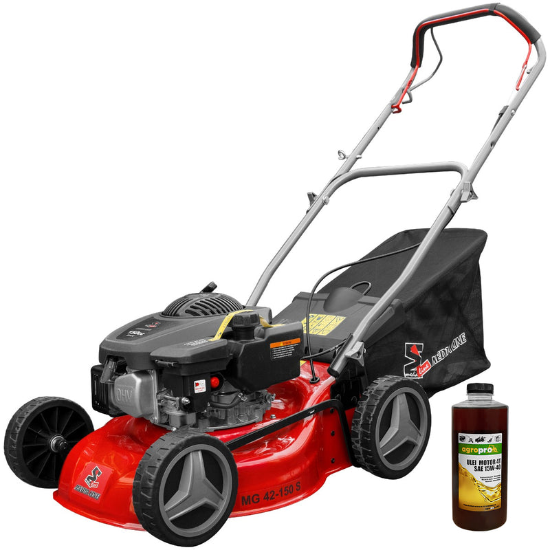 Masina de tuns gazonul Media Line MG 42-150 S motor 3.5 CP OHV autopropulsie reglare centralizata 7 trepte latime taiere 42 cm cos 45 l + 1l ulei motor